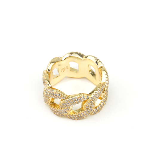 Encrusted Gold Cuban Link Ring