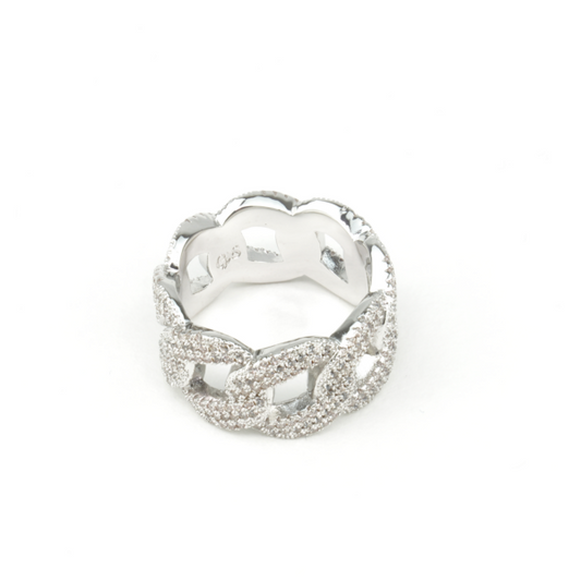Encrusted White Gold Cuban Link Ring