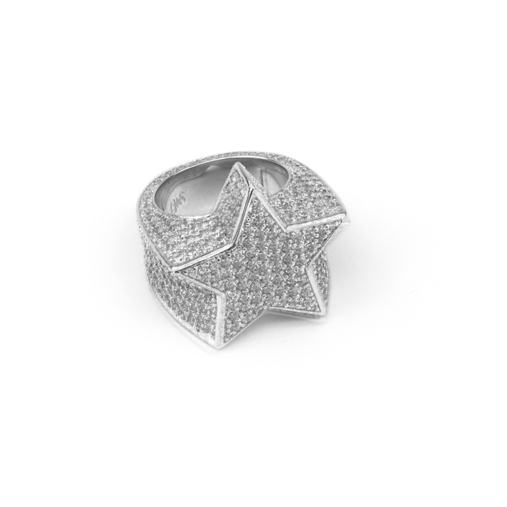 Encrusted White Gold Star Ring